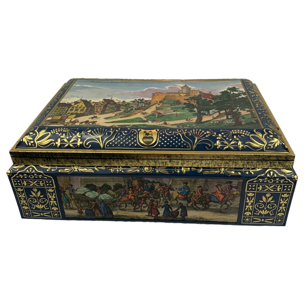 Vintage Schmidt Lebkuchen und Honig Nürnberg Biscuit Tin Box Germany 17x12x7''